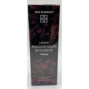 NEW-New Elements Liquid Magnesium Glycinate Supplement 500mg forAdults Raspbery